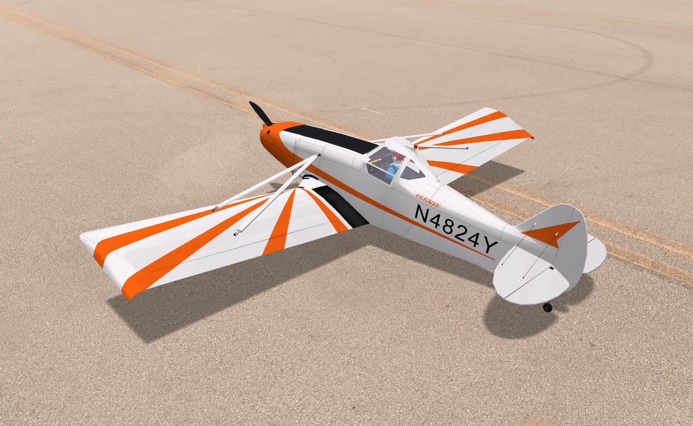Screenshot of SeligSIM with the orange sunburst Pawnee airplane