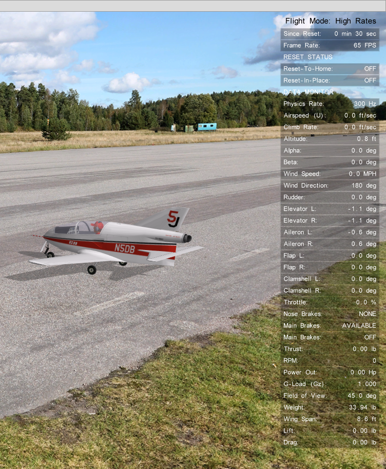 Image of the Data Monitor for the BD-5J, with Flap, Clamshell, and Main Brakes rows added.