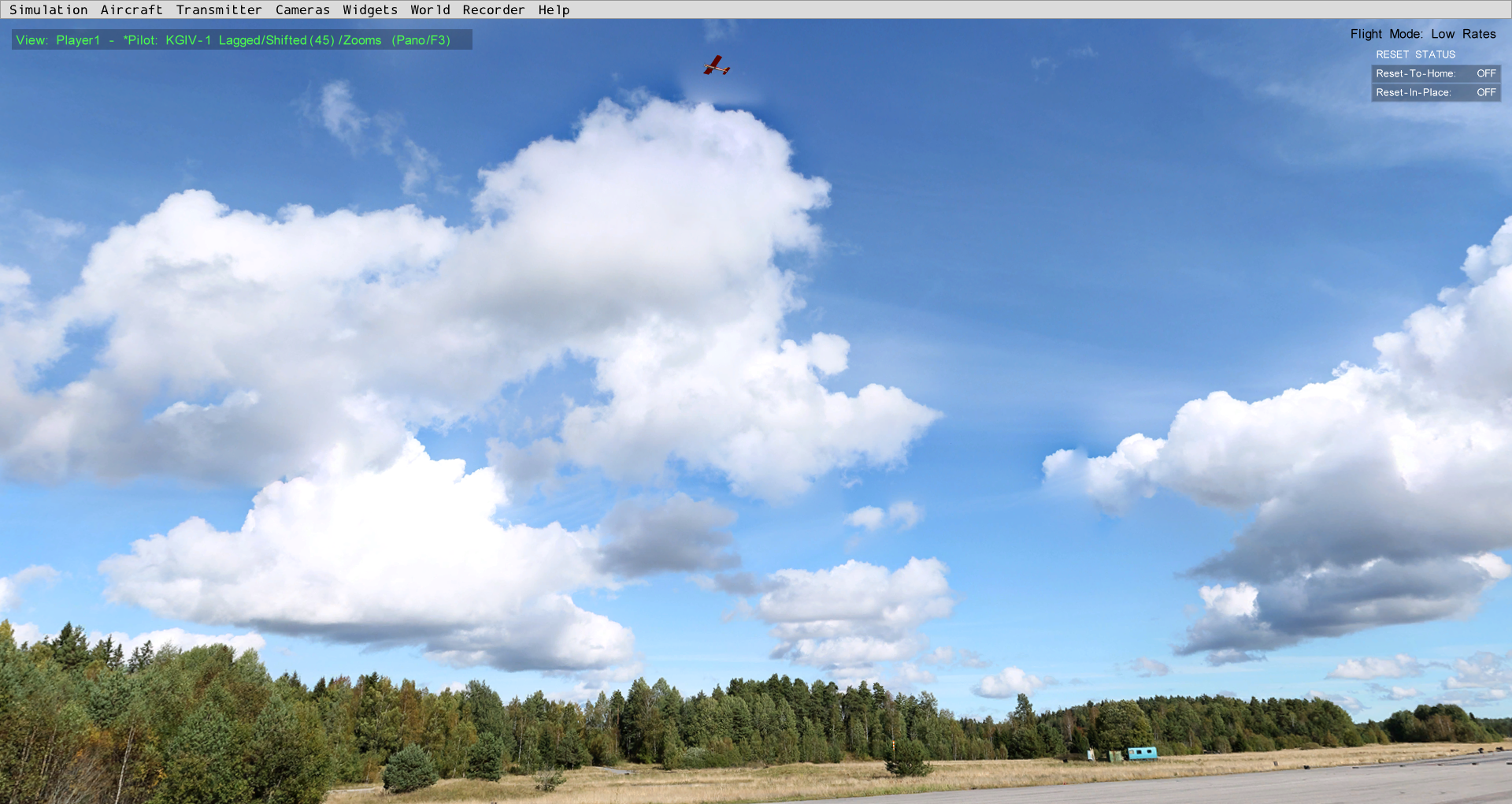 Image of the KGIV-1 camera with the airplane high, field of view widened, horizon still in frame.