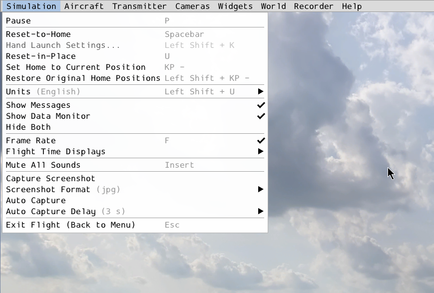 Image of the Simulation menu pulled down.