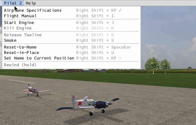 Image of the Pilot 2 menu pulled down in a two pilot session.