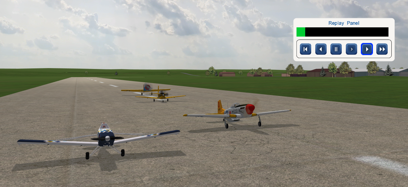 Image of the Replay Panel above a flight with three recorded airplanes.