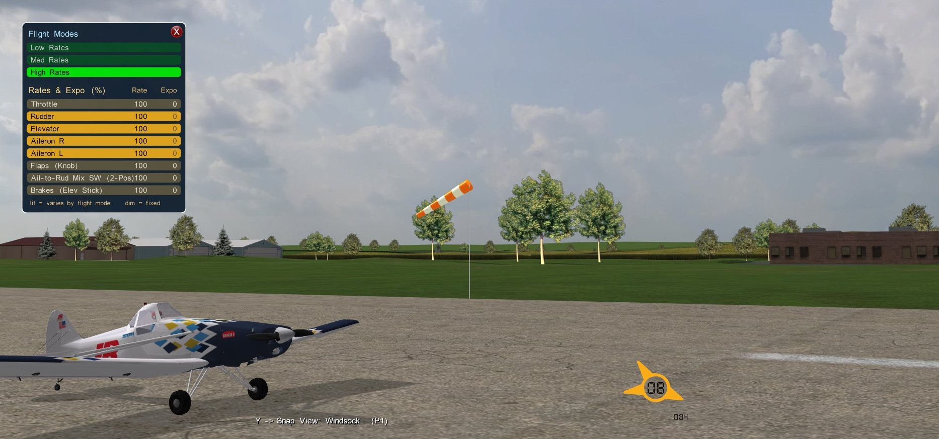 Image of the view swung to the windsock while holding Y.