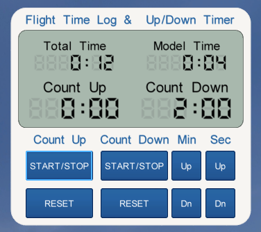 Image of the Flight Log / Timers widget screenshot when flying the Ultima 3 (having 4 min 28 sec flight time in this example).